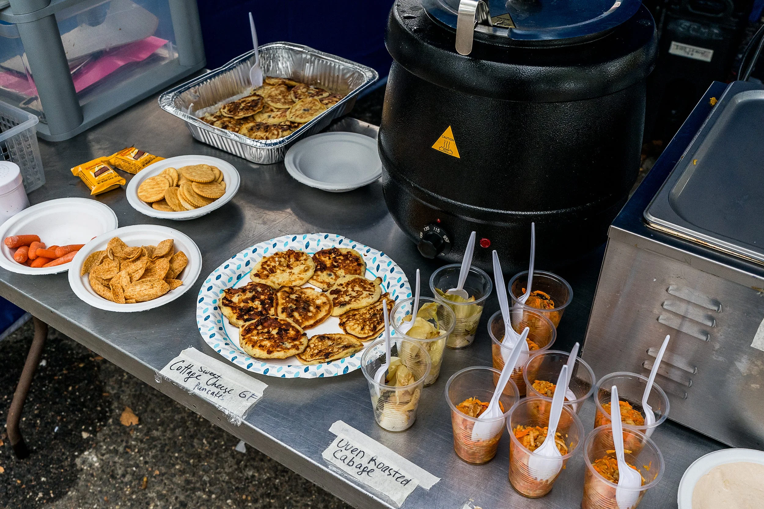 food station at the sri chinmoy 3100 mile race in queens, new york on september 24, 2025 the race circles a high school over the corse of 2 months for 3100 miles