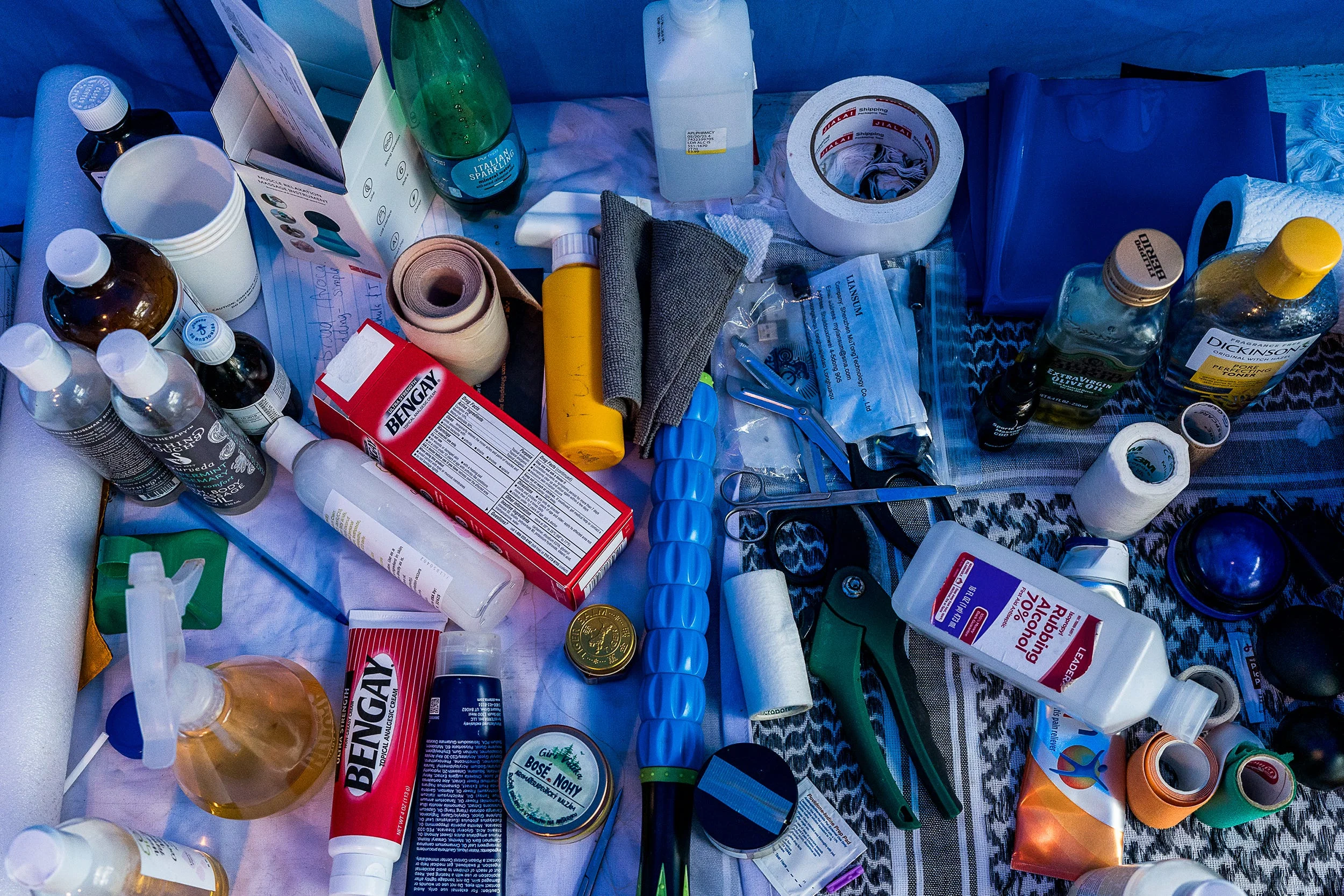medical supplies at the sri chinmoy 3100 mile race in queens, new york on september 24, 2025 the race circles a high school over the corse of 2 months for 3100 miles